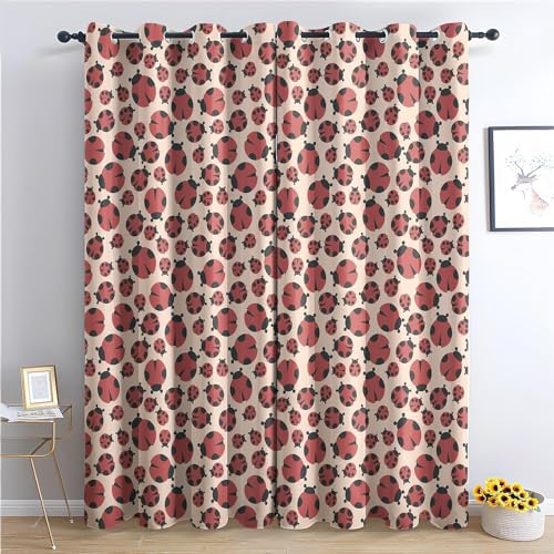 EXSANLIEAY Verdunklungsvorhänge MarienkäFer, Vorhang Blickdicht Tier Vorhänge mit öSen 2er Set für Schlafzimmer Kinderzimmer, Deko Gardinen Wohnzimmer-260 x 140 cm (H X B)