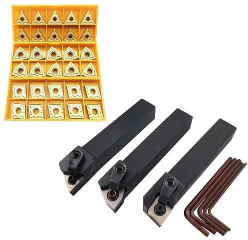 Utensili Tornio,Inserti Tornio,Utensili Per Tornio,37 Pezzi Utensili Tornio CNC Set con 30 Pezzi Inserti in Carburo Indexable,3 strumenti di tornitura in metallo duro per tornio CNC indicizzabile