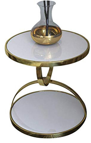 UYDJAKX Home Décor Furniture 2-stufiger Loungetisch, runder Couchtisch mit Glasplatte, Beistelltisch, einfacher Nachttisch für Zuhause, 48 x 58 cm (Ø x H), Wohnzimmer oder Lounge Star of Light