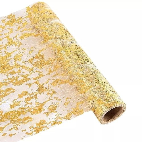 Mtsooning Goldener Netz Tischläufer, Folie Metallisches Dünner Rolle | Glänzender Metallischer Netz Tischläufer in Gold, 28cm x 10Yards, für Hochzeit, Party, Geburtstag, Weihnachten