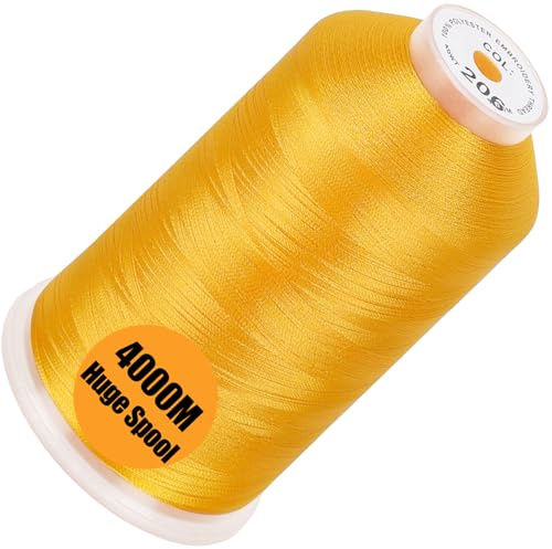 New brothread - Einzelne Riesige Spule 4000M/Jede 100% Polyester Maschinen Stickgarn 40 WT für Gewerbliche und Haushalts Maschinen - Harvest Gold
