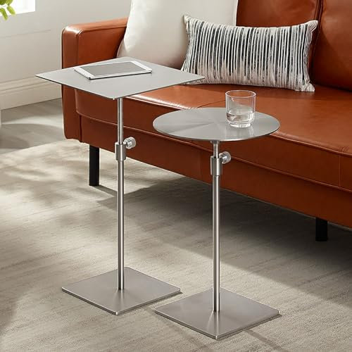 ZJHESXV Beistelltisch-Set aus Edelstahl, höhenverstellbarer Beistelltisch, runder Couchtisch, 2 Tische für Wohnzimmer und Büro (Farbe: Silber, Größe: 35 cm (13,8 Zoll))