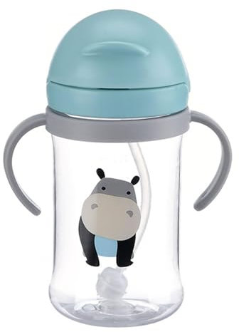 Genérico Biberon Agua Bebe, 400ml Vaso Aprendizaje Bebe, Biberon Agua Bebe, Boquilla de Mordida a Prueba de Fugas, Taza de Entrenamiento con Pajita Ponderada, Vaso Antiderrame Bebe con Pajita(verde)