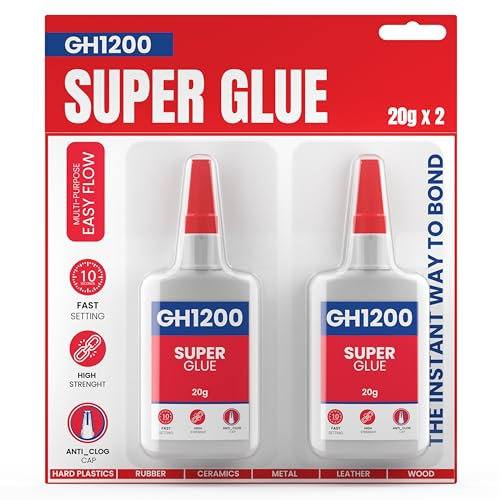 Gh1200 Super Glue All Purpose - 20g x 2 PCs Super Fast Superglue - General Strong Thick & Strong Adhesive Super Glue for Hard Plastic, DIY Craft, Rubber, Metal, Leather and Many More