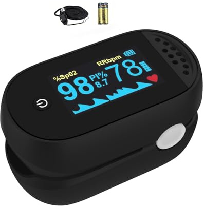 ACMC Oximeter, Features Oximeter with Alarm, Fingertip Pulse Oximeter with Alarm, Features Alarm & OLED Large Screen & Lanyard Black