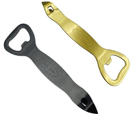 2Pcs Black Gold Bottle Opener Stainless Steel Can Punch Opener Church Key Can Opener Beer Openers for Bar Kitchen Party, Gift for Men Husband Father Boyfriend