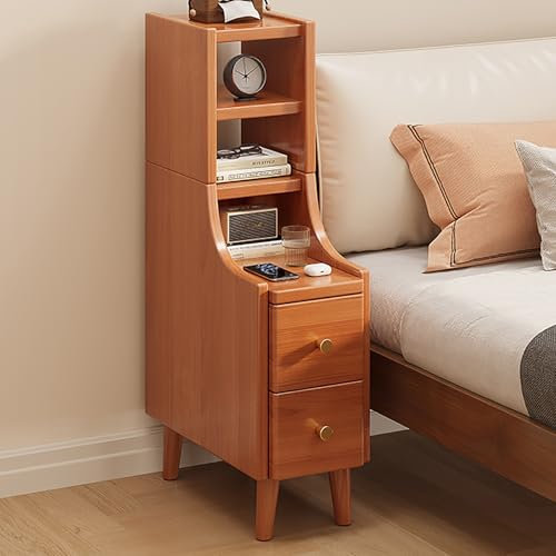 ZDMZR Bedside End Table with 2 Storage Drawer, Solid Wood Bedside Tables, Nightstand with Drawer, Small Nightstand(Orange,30cm)