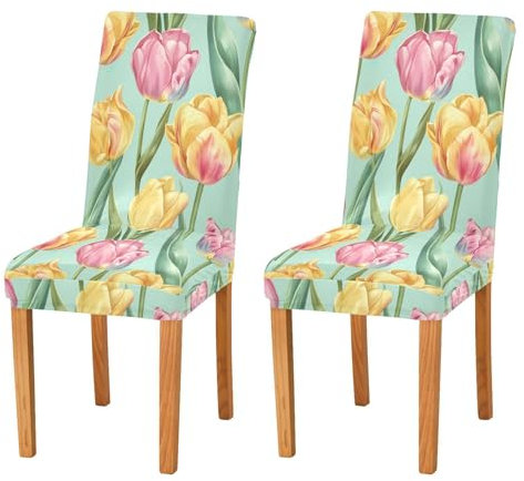 ODAWA Stuhlhusse, Vintage-Stil, Tulpengrün, hoch, Esszimmerstuhlhussen