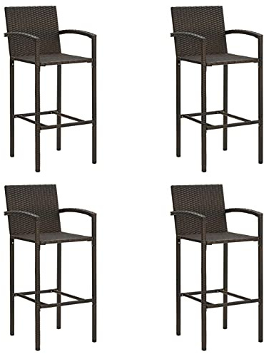 Gecheer Sgabelli da Bar 4 Pezzi, con poggiapiedi Integrato, Dimensioni 52x56x118 cm, in polyrattan e Acciaio Verniciato a Polvere, Colore Marrone, per Interni ed Esterni