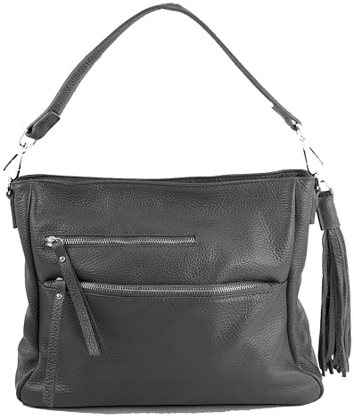 modamoda de T262 Damen Leder Handtasche Schultertasche, handmade in Italy