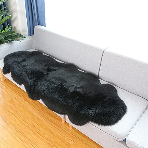 Genuine Lambskin Rug Soft Faux Fur Carpet for Living Room & Bedroom Luxury Black Sheepskin Area Rug Large 70x200cm Cozy Home Décor.