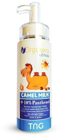 Lozione per latte di cammello + 10% pantenolo [lenitivo trattamento intensivo] – lozione idratante per il corpo con latte di cammello, aloe vera e vitamina E – 250 ml