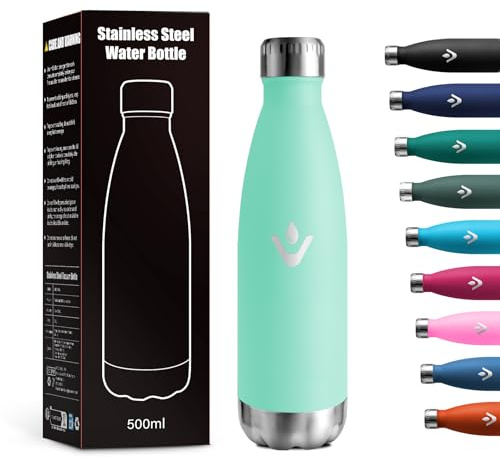 Botella Termica 500ml, Reutilizable, Botella Agua Termica a Prueba de Fugas, Termo Agua Acero Inoxidable sin BPA, Botella Doble Pared para Oficina, Escuela, Gimnasio, Senderismo, Niños, Aire Libre