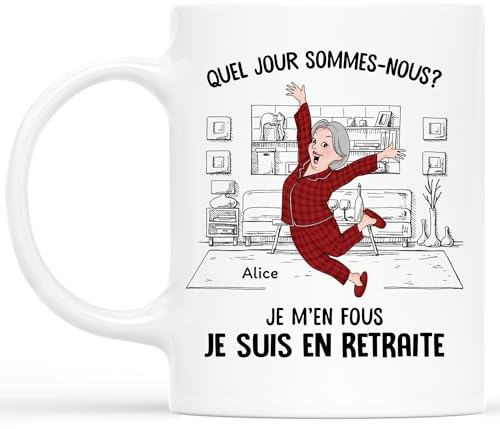 Cadeau Plus Mug Personnalisé Prénom - JE SUIS EN RETRAITE - Libéré Délivré Retraité - Mug Retraite, Cadeau Depart Collegue, Tasse depart collegue de travail (Femme)