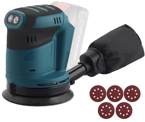 AMTOVL Orbital slipmaskin 90 W, 1 1 000 RPM, 6 hastigheter, elektrisk slipmaskin med 5 x P120, 125 mm, sandpapper för polering av trä och metall