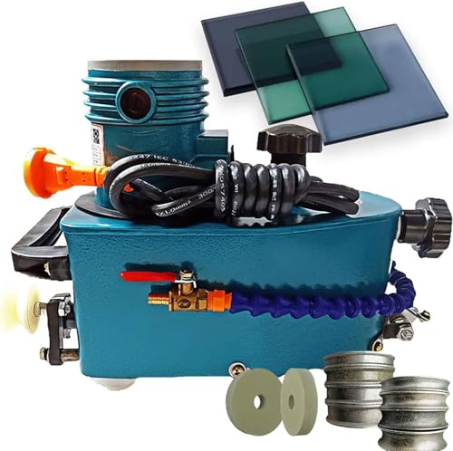 GAYAYAS Máquina pulidora de Bordes de Vidrio de 850 W, con 8 Ruedas de Diamante y Dos Ruedas de Pulido, Canteadora de Vidrio portátil pequeña, para biselar y pulir Vidrio Blue