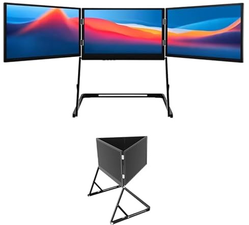 LADECNERHT Extensor De Pantalla para Portátil, Monitor Triple Plegable Fhd 1080p IPS De 15,6 Pulgadas, Extensor De Monitor para Portátil, HDMI/USB-C Plug and Play para Windows Y Mac