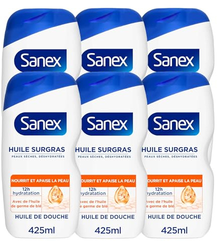 SANEX - Huile de Douche Derma Care Surgras - Hydratation 12h - Peaux sèches - 6 x 425ml