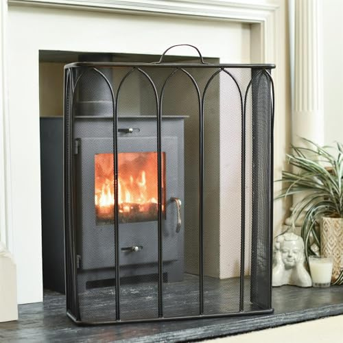 The Towers Black Fireguard Fire Screen – Classic Style Mesh Guard for Log Burners & Open Fires – Spark & Debris Protection