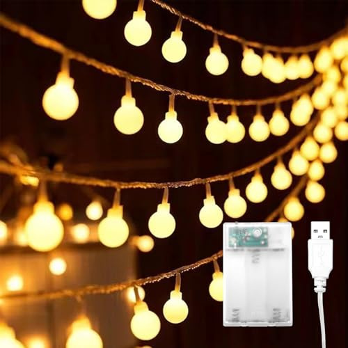 Kaleora LED Kugel-Lichterkette, 6M 40 LED Warmweiß Globe Lichterkette, USB/Batteriebetrieb, Kugel Lichterketten für Weihnachten, Hochzeit, Party, Garten, Camping, Kinderzimmer, Innen Deko