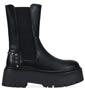 BOSANOVA Botas de Plataforma Estilo Chelsea para Mujer con elásticos Laterales, tachas metálicas Decorativas y Suela de Plataforma Dentada. Sin Cierre. Calzado para Mujer