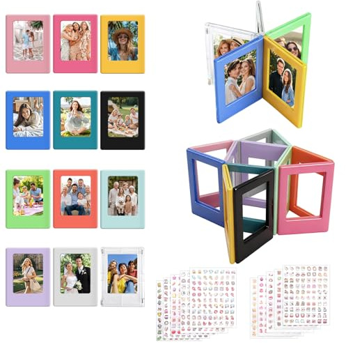 12 cornici magnetiche mini cornici magnetiche da 3 pollici con 10 adesivi, cornici magnetiche, cornici magnetiche colorate da 6,5 x 9 cm compatibili con