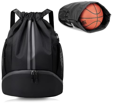 DYHNQE Turnbeutel schwarz, Sportbeutel mit Kordelzug 47x32x16cm Große Kapazität Turnbeutel Wasserdicht mit Schuhfach für Jungen Damen Herren Kinder