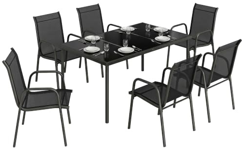 Outsunny Set Tavolo e Sedie da Giardino 7 Pezzi Nero