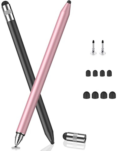 MEKO 3 in 1 Stylus Pens for Touch Screens with Rubber, Disc Tips, 2Pack | Universal Tablet Pen for Typing/Writing/Drawing, Capacitive Stylus for Tablet/Pro/Mini/Samsung/Honor/Xiaomi（Black+Rose）