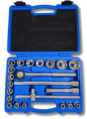 AC Tools Maletín Carraca 1/2” Reversible 22 Piezas con Vasos 12 Caras 8-32 mm Extensores y Mango en T