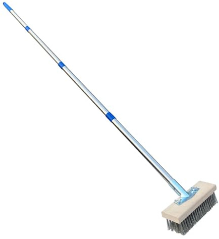 Escoba para exteriores: cepillo de alambre de acero inoxidable de 20 cm/30 cm, fregadora de hormigón resistente, cepillo para jardín con mango largo ajustable | Depurador de pisos con cerdas metálicas