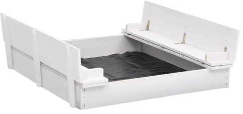 Kaloriko Sabbiera in legno di abete bianco con coperchio, 95 x 90 x 15 cm, con telo di fondo in nylon, per giardino, esterni, bambini, per giocare e giocare