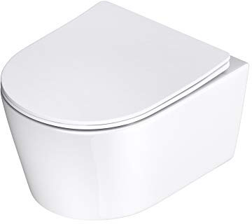 Mai & Mai WC Suspendu sans Bride en Céramique Blanc Toilette Mural Complet Abattant avec Frein de Chute A306