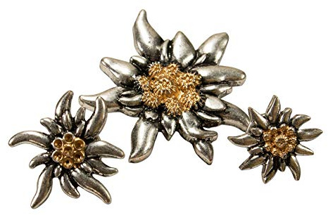Alfileres de solapa Edelweiß juego de 3 (3 tamaños) - pins para damas y caballeros, pins tradicionales para blusas tradicionales, pins para sombreros, pins y botones para Oktoberfest (bicolor)
