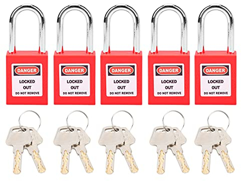 Lockout Tagout Locks 5 Sets Lucchetto di Sicurezza 2 Key per Lock Isolamento LOTO Nylon PA Steel per Trasporto Logistico di Energia Nucleare(rosso)