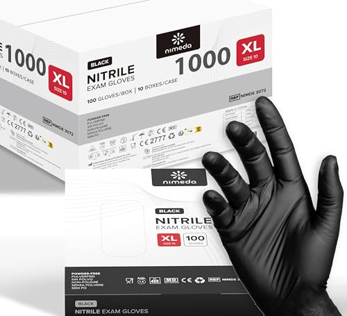 Kemes Nitrilhandschuhe XL 1000 Stück Schwarz Einweghandschuhe Latexfrei Puderfrei Nitril Gloves Größe XL