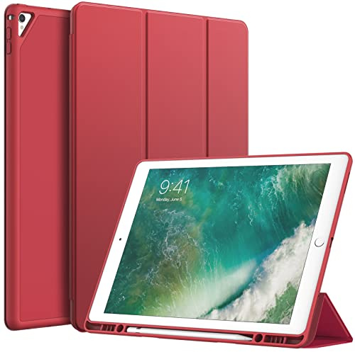 JETech Coque pour iPad Pro 12,9 2e/1re Gén (2017/2015), Rouge | TPU Souple, Porte-Pencil, Support 3 Volets, Veille/Réveil Auto, Étui Housse Design Léger Antichoc