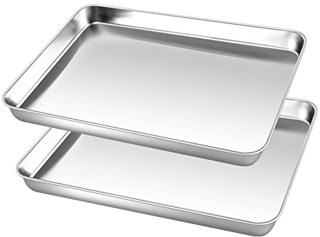 Klein Backblech, Onader Edelstahl Kuchenblech Ofenblech 2er Set, Rechteckige Fettpfanne für Backen Kochen Servieren, Ungiftig & Gesund, Leicht Zu Reinigen & Spülmaschinenfest, 26,4x20,4x2,5cm