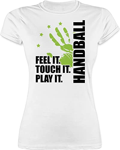 Shirt Damen - Handball EM 2026 Trikot Ersatz - Feel it. Touch it. Play it. - schwarz - M - Weiß - Handball-t-Shirt Handballer t-Shirt Outfit hanball Tshirt Shirts halbball t für Handball.