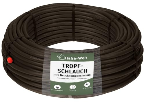 HaGa Tropfschlauch 16mm mit Druckkompensierung | 50m Länge | Bewässerungssystem - Wassersparender Bewässerungsschlauch für automatische Pflanzenbewässerung im Garten