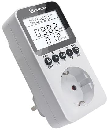 KETOTEK Stromzähler für Steckdose mit Hintergrundbeleuchtung, Digitale Stromverbrauchsmesser Energiekostenmessgerät Strommessgerät Steckdose mit Überlastungsalarm 3680W
