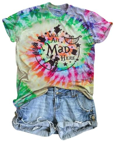 ASTANFY We're All Mad Here Shirt Women Magical Graphic Tees Cute Vacation Tops Casual Short Sleeve Shirts
