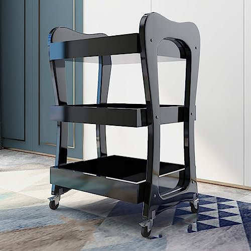 XIAOZHUANGXIONG Rollwagen mit Schubladen für Bad, Hochwertiges Massivholzmaterial, Großes Stauraumvolumen, DREI Stile Sind Optional, Geeignet für Büros und Wohnzimmer (Color : Black, Size :