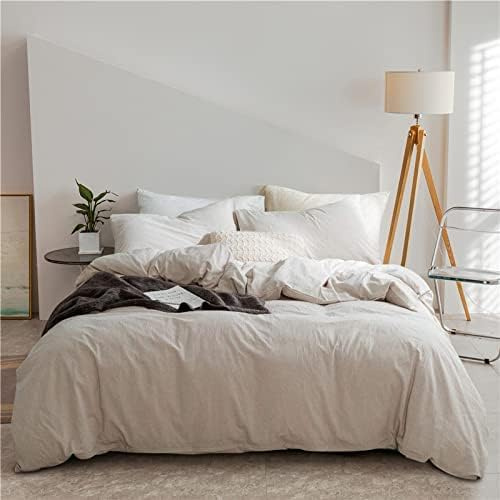 Omela Bettwäsche 140x200 Beige Creme 2 Teilig Microfaser Unifarben Bettbezug Weich und Bequem Bettwäsche Set Reißverschluss - 140 x 200 + 70 x 90 cm
