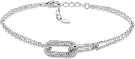 Amazon Essentials Bracelet à Maillons Pavés en Argent Sterling