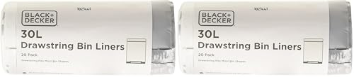 BLACK+DECKER BXBB00030E 30L Drawstring Bin Liners, 40 Pack, White