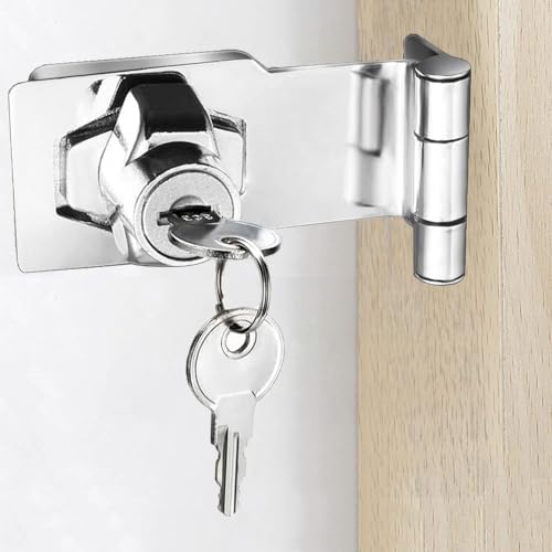 Litensh Serratura ad angolo retto a 90 gradi con manopola a chiave, serratura a chiave, serratura per capannone, serratura per porta, chiavistello, piccola cerniera con lucchetto e chiavi 4 Inch