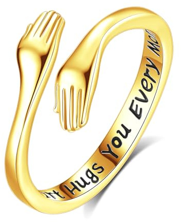 INFUSEU Gold Hug Ring from Heaven for Women Teen Daughter Sterling Silver Adjustable Hugging Hand Love Jewelry Her Girlfriend Wife Birthday Valentines Anniversary Friendship