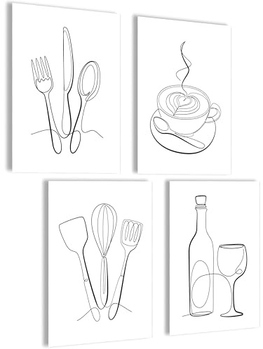 mojoliving Moderne Bilder Küche Poster Set Bilder schwarz weiß Deko Küche Wandbilder Aesthetic Poster Wohnzimmer Set Wanddeko