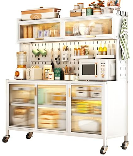 Étagères de Boulanger Debout pour Cuisines avec Rangement, Armoires de Cuisine Pour Micro-ondes avec Rangement et Double Porte Rabattable, Organisateur de Rangement pour Clapier de Cuisine, Maison ( S